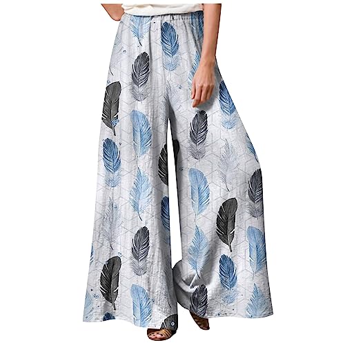Hosen Sommer Lang Weites Bein Schlaghose Stoff Damen Bunt Große Größen Gestreifte Sommerhose Damen Leicht Wickelhose Schnittmuster Marlenehose Damen Elegant Hohe Taille Freizeithosen mit Gummizug von FUPODD