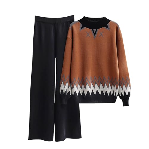 Hosenanzug Damen Festlich Tracksuit Zweiteiler Outfit Einfarbig Pullover Und Weite Hose Elegant 2 Teiler Anzug Sport Jogginganzug Set Schlafanzug Loungewear Lässig Sweatsuit von FUPODD