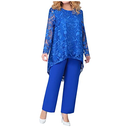 FUPODD Hosenanzug Damen Hochzeit Festlich Elegant Hosenanzug Große Größen Damen Elegant 2 Teilig Sommerlicher 2-teiliges Outfit Jumpsuit Weites Bein Chiffon Abendanzug Sets Cocktail Party Business von FUPODD