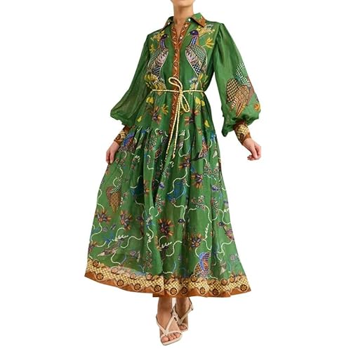 Italienische Kleid Damen Langarm Elegant Boho Frühlingskleid Tunika Kleider Maxikleid Frauen A Linie Casual Freizeitkleid Ibiza Herbstkleid Lang Blusenkleid Puffärmel Sommerkleid Binden von FUPODD