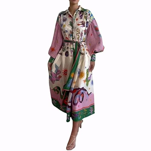 Italienische Kleid Damen Langarm Elegant Boho Frühlingskleid Tunika Kleider Maxikleid Frauen A Linie Casual Freizeitkleid Ibiza Herbstkleid Lang Blusenkleid Puffärmel Sommerkleid Binden von FUPODD