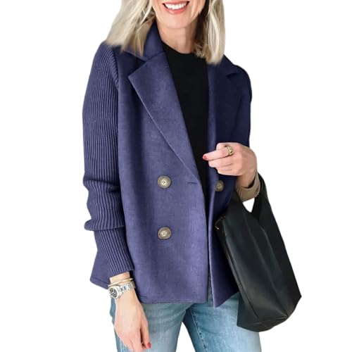 Jacke Damen Winter Kurz Elegant Blazer Tweed Übergangsjacke Business Herbstjacke Patchwork Strickjacke Zweireihig Mantel Sakko Wollmantel Frauen Anzug Damenjacke Trenchcoat Revers Damenmantel von FUPODD