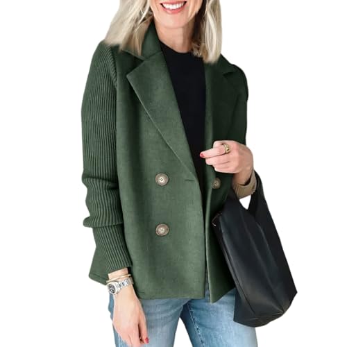 Jacke Damen Winter Kurz Elegant Blazer Tweed Übergangsjacke Business Herbstjacke Patchwork Strickjacke Zweireihig Mantel Sakko Wollmantel Frauen Anzug Damenjacke Trenchcoat Revers Damenmantel von FUPODD