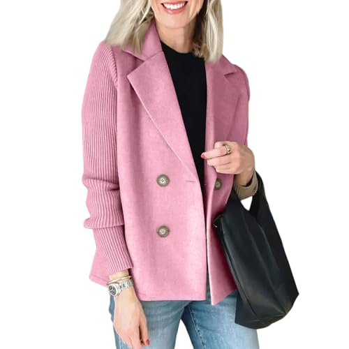 Jacke Damen Winter Kurz Elegant Blazer Tweed Übergangsjacke Business Herbstjacke Patchwork Strickjacke Zweireihig Mantel Sakko Wollmantel Frauen Anzug Damenjacke Trenchcoat Revers Damenmantel von FUPODD