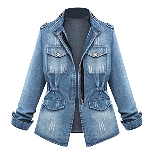 Jeansjacke Damen Kurz Übergangsjacke Damen Jeans Jacke Button Down Jeansjacken Mit Taschen Damenjacken Denim Schick Mantel Oversize Jean Jacken Winter Freizeitjacke Langarm Herbstjacke Frauen von FUPODD
