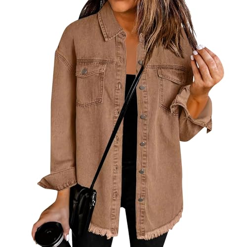 Jeansjacke Damen Kurz Übergangsjacke Damen Jeans Jacke Button Down Jeansjacken Mit Taschen Damenjacken Denim Schick Mantel Oversize Jean Jacken Winter Freizeitjacke Langarm Herbstjacke Frauen von FUPODD