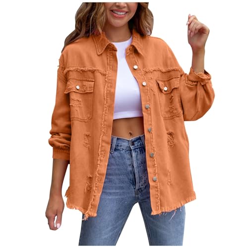 Jeansjacke Damen Oversize Damen-Jacken Einfarbig Winterjacke Damen Warm Übergangsjacke Damen Mode Mit Knöpfen Übergangsjacken Damen Outdoor Löcher Jacke Damen Winter Elegant Mantel Damen Winter von FUPODD