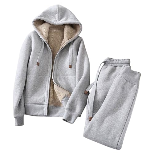 Jogginganzug Damen Kuschelig Warm Trainingsanzug mit Reißverschluß Set Hausanzug Damen Fleece 2 Teiler Winter Freizeitanzug Wolle Hausanzug Gefüttert Plüsch Winter Sportanzug Warm Fleece von FUPODD