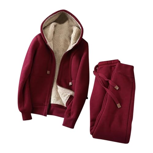 Jogginganzug Damen Kuschelig Warm Trainingsanzug Mit Reißverschluß Set Hausanzug Fleece 2 Teiler Winter Freizeitanzug Wolle Gefüttert Plüsch Warm von FUPODD