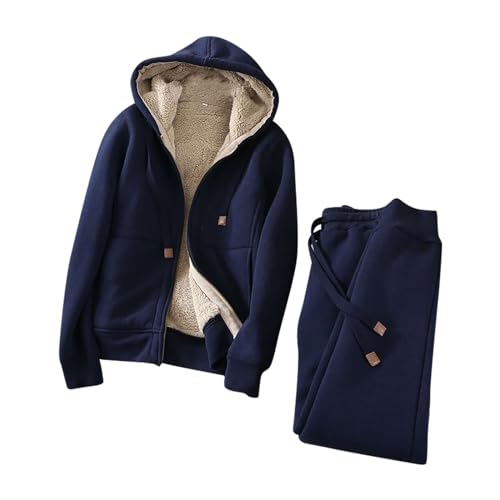 Jogginganzug Damen Kuschelig Warm Trainingsanzug Mit Reißverschluß Set Hausanzug Fleece 2 Teiler Winter Freizeitanzug Wolle Gefüttert Plüsch Warm von FUPODD
