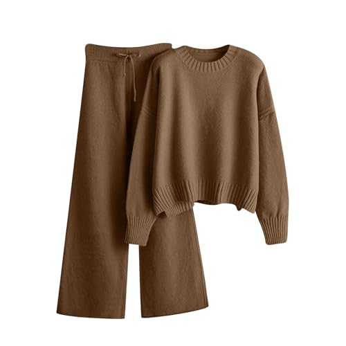 Jogginganzug Hosenanzug Damen Sportlich Hosenanzug Zweiteiler Langarm Pullover Top Freizeitanzug Modern Hausanzug mit Langem Asymmetrisch Oberteil Pullover Gesäßrock Strickanzug Frauen von FUPODD