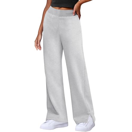 Jogginghose Damen Baggy Freizeithose Damen Wide Leg Sporthose Damen Lang Graue Jogginghose Frauen Gummizug Wanderhose Winter Kuschelhose High Waist Trainingshose Straight Hosen Outdoor Laufhose von FUPODD