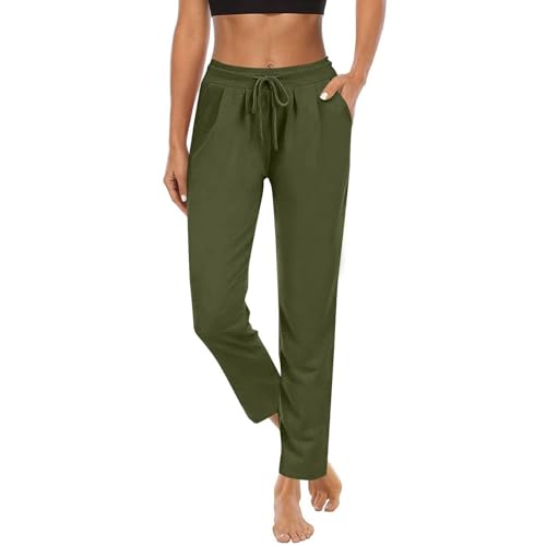 Jogginghose Damen Baggy Freizeithose Mit Taschen Sporthose Frauen Lang Chino Hose Mit Kordelzug Gummibund Hosen Slim Fit Schlupfhose Gerades Bein Sweatpants Yogahose High Waist Traininghose von FUPODD