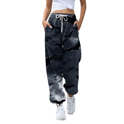 Jogginghose Damen Baggy Laufhosen Gummibund Bequeme Sporthose Damen Lang High Waist Halloween Kostüm Damen Print Sweathose Mit Taschen Lockere Freizeithose Frauen Fitness Trainingshose Yoga von FUPODD