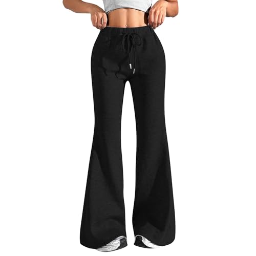 Jogginghose Damen Baggy Schlaghose Lang Sporthose Frauen Flared Hosen Weites Bein Freizeithose Locker Sweatpants Bootcut Laufhose Gummibund Stoffhose Fitness Traininghose Yogahose Jazzpants von FUPODD