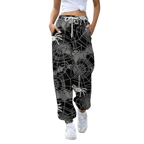 Jogginghose Damen Baggy Sporthose Damen Lang High Waist Halloween Kostüm Damen Print Laufhosen Gummibund Sweathose Mit Taschen Lockere Freizeithose Frauen Fitness Trainingshose Yoga Bequeme von FUPODD
