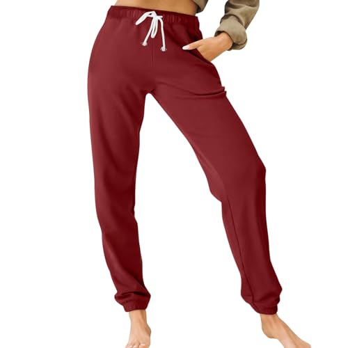 Jogginghose Damen Baggy Sporthose Damen Lang Warme Jogginghose Frauen Gummizug Jogginghose Winter Laufhose Kuschelhose Freizeithose Wanderhose Damen Trainingshose Gym Sweatpants Mit Taschen von FUPODD