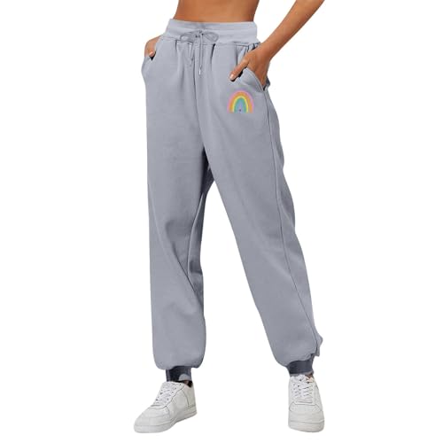 Jogginghose Damen Baggy Sporthose Frauen Lang Sweathose Mit Taschen Hose Elastischem Bund Freizeithose Fitness Traininghose Lockere Laufhosen Sweatpants Jogging Hosen Yogahose High Waist von FUPODD