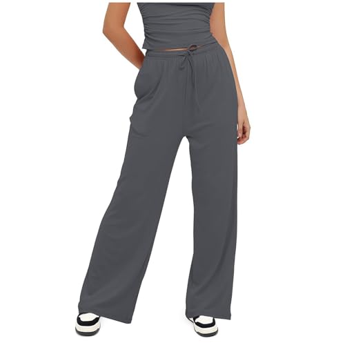 Jogginghose Damen Baggy Sporthose Geradem Bein Hose Mit Taschen Traininghose High Waist Freizeithose Frauen Lang Yogahose Elastischem Bund Laufhosen Bequeme Wanderhose Wide Leg Sweatpants von FUPODD