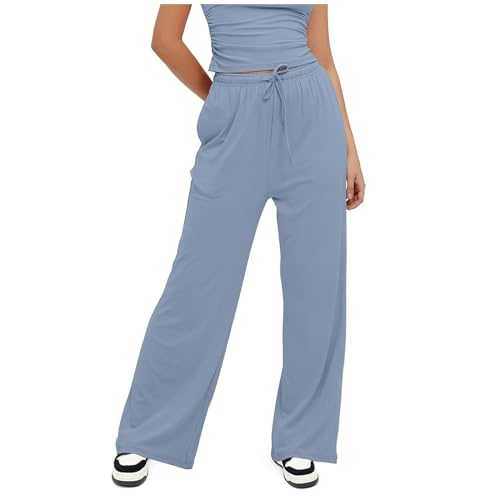 Jogginghose Damen Baggy Sporthose Geradem Bein Hose Mit Taschen Traininghose High Waist Freizeithose Frauen Lang Yogahose Elastischem Bund Laufhosen Bequeme Wanderhose Wide Leg Sweatpants von FUPODD