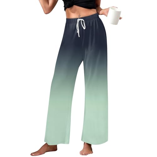 Jogginghose Damen Lang Baggy Geradem Bein Hose Farbverlauf Sweathose Weites Bein Freizeithose Frauen High Waist Trainingshose Mit Gummizug Sweatpants Mode Laufhose Sporthose Casual Sommerhose von FUPODD
