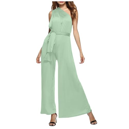 Jumpsuit Damen Elegant Festlich Multiway Hochzeitsgast Overall Sommer Lang Weites Bein Hosenanzug Eleganter Jumpsuits Für Frauen One Shoulder Playsuit Für Hochzeit Romper Ärmellos Einteiler von FUPODD