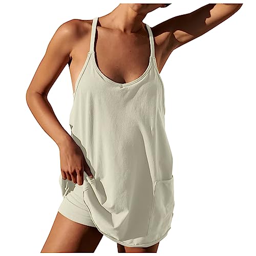 Jumpsuit Damen Sommer Damen Tenniskleid mit Shorts Sport Golf Falten Kleider Tennis Dress Sommerkleid Golfkleid Sportkleid Tenniskleid mit Integrierten Sport Onesie jumpsuit Elegant Sportlich von FUPODD