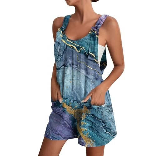 Jumpsuit Damen Sommer Kurz Latzhose Mit Taschen Overall Lässiger Strand Musselin Jumpsuits Verstellbare Träger Einteiler Shorts Elegant Romper Frauen Leicht Luftig Playsuit Baumwolle Leinen von FUPODD