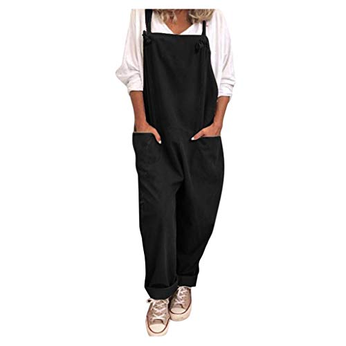 Jumpsuit Damen Sommer Lang Casual Locker Latzhose Mit Träger Jumpsuits Mit Tasche Romper Oversize Baumwolle Leinen Einteiler Ärmellos Playsuit Elegant Einfarbig Overall Frauen Große Größen von FUPODD
