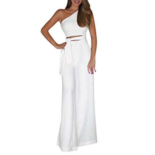 Jumpsuit Damen Sommer Lang Elegant One Shoulder Jumpsuits Für Damen Festlich Hochzeitsgast Overall Eleganter Ärmellos Romper Frauen Cut Out Mit Gürtel Playsuit Weites Bein Hosenanzug Hochzeit von FUPODD