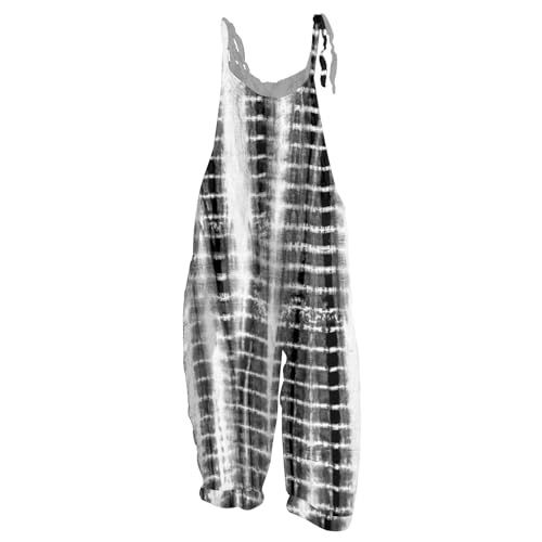 Jumpsuit Damen Sommer Lang Träger Latzhose Mit Taschen Blumenmuster Overall Baumwolle Leinen Baggy Jumpsuits Retro Trägerhose Schicke Elegant Latzhosen Frauen Casual Boho Romper Luftig Strand von FUPODD