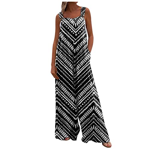 Jumpsuit Damen Sommer Lang Weites Bein Musselin Latzhose Mit Taschen Jumpsuits Locker Ärmellos Mit Träger Boho Overall Elegant Baumwolle Leinen Bohemian Playsuit Knöpfe Onesie Frauen Strand von FUPODD