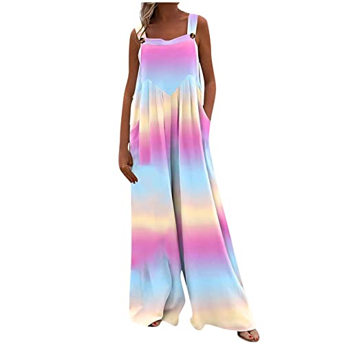 Jumpsuit Damen Sommer Lang Weites Bein Musselin Latzhose Mit Taschen Jumpsuits Locker Ärmellos Mit Träger Boho Overall Elegant Baumwolle Leinen Bohemian Playsuit Knöpfe Onesie Frauen Strand von FUPODD