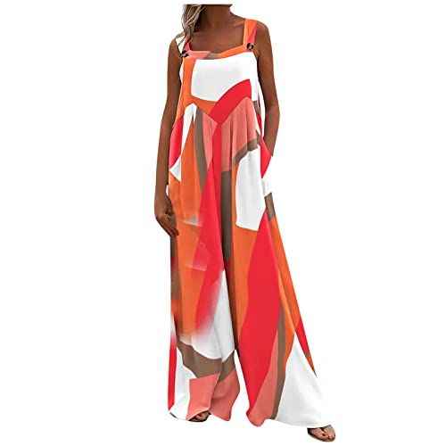 Jumpsuit Damen Sommer Lang Weites Bein Musselin Latzhose Mit Taschen Jumpsuits Locker Ärmellos Mit Träger Boho Overall Elegant Baumwolle Leinen Bohemian Playsuit Knöpfe Onesie Frauen Strand von FUPODD