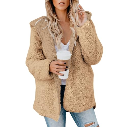Kapuzenjacke Damen Strickfleecejacke Damen Damen-Jacken Winter Sweatjacke Damen Mit Kapuze Teddy Jacken Für Damen Damenmantel Dicke Winterjacke Damen Fleece Jacke Plüschmantel Damen von FUPODD