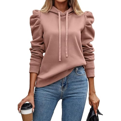 Kapuzenpullover Damen Elegant Pullover Hoodie Damen Winter Pulli Frauen Lässig Sweatshirt Hoody Einfarbig Winterpullover Mit Kapuze Tops Langarmshirt Mit Kordelzug Pullis Puffärmel Oberteil von FUPODD