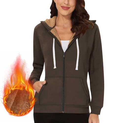 Kapuzenpullover Damen Winter Teddyfutter Sweatjacke Mit Kapuze Gefüttert Fleecejacke Frauen Warm Dicke Pullover Einfarbig Sweatshirt Langarm Hoodie Jacke Kapuzenjacke Zipper Winterjacken von FUPODD