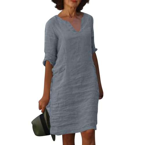 Kleid A Linie Leinenkleider Strandkleider Kurz Boho Style Tunika Damen Elegantes Tshirtkleid Bohemian Sommerkleid Kurze Hängerchen Tshirt Kleider Leichtes Vintage Italienische Shirtkleid von FUPODD