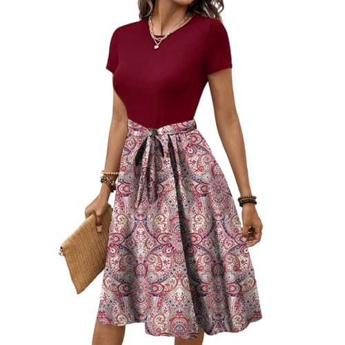 Kleid Damen Elegant Freizeitkleider Sommer Dresses for Women Festliche Kleider Knie Lange Sundress A Linien Damenkleider Italienische Mode Freizeitkleid Skaterkleid Summer Wedding Guest Dress von FUPODD