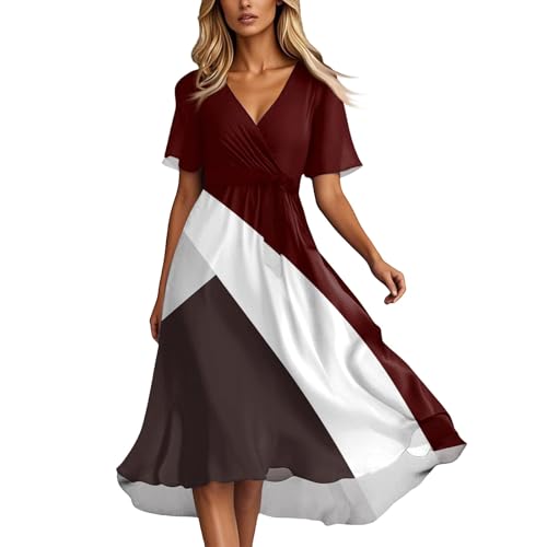 Kleid Damen Elegant Sommer Dresses for Women Wickelkleider Freizeitkleid Skaterkleid Summer Wedding Guest Dress Festliche Kleider Sundress A Linien Flatterndem Damenkleider Italienische Mode von FUPODD