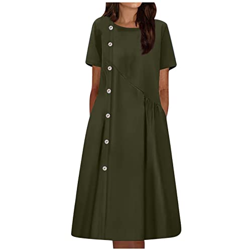 Kleid Damen Lang A Linie Sommerkleid Maxi Halbarm Kleider Elegant Lässig Maxikleid mit Taschen Locker Sommerkleider Damen Leicht Und Luftig Strandkleid Weite Damenkleider Rundhals Einfarbig von FUPODD