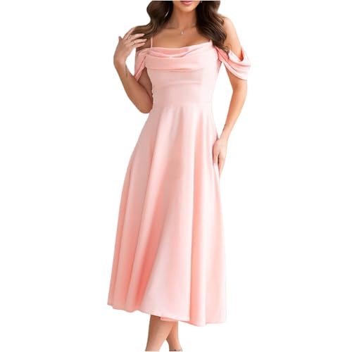 Kleid Damen Sommer Lang Abendkleider A Linie Kleid Hochzeitsgast Kleider Elegant Abschlusskleid Midi Partykleid Schwingen Sommerkleid Frauen Spaghettiträger Cold Shoulder Sommerkleider Leicht von FUPODD