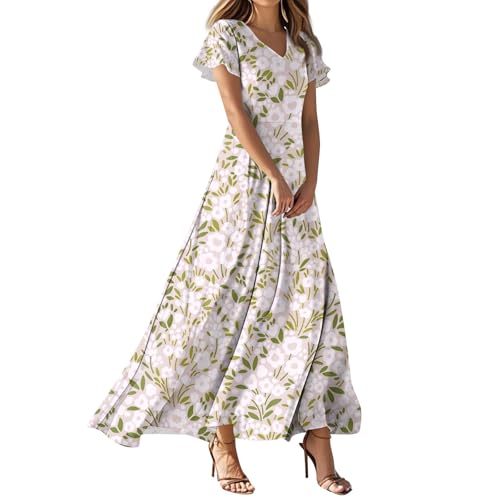 Kleid Damen Sommer Lang Party Strandmode Lange Sommerkleider Festkleider Für Damen Elegante Kleider Business Vokuhila Kleid A Linien Ibiza Style Baumwollkleid Elegantes Partykleid Abikleid von FUPODD