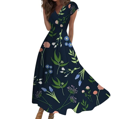 Kleid Damen Sommer Lange Etuikleid Elegant Strandkleid Damen Luftig Maxikleid Sommerkleid Lang Schwarzes Vintage Boho Kleider A Linien Damenkleider Sommer Festliches Sommerkleider Partykleid von FUPODD
