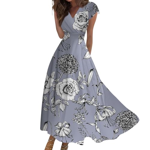 Kleid Damen Sommer Lange Etuikleid Elegant Strandkleid Damen Luftig Maxikleid Sommerkleid Lang Schwarzes Vintage Boho Kleider A Linien Damenkleider Sommer Festliches Sommerkleider Partykleid von FUPODD