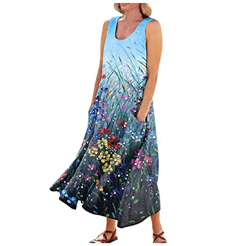 Kleid Damen Sommer Lange Kleider Maxikleider Damen Sommer Elegant Schicke Sommerkleider Salbeigrün Jerseykleid Infinity Sommerkleid Wadenlang Ärmellos Strandkleid Ohne Ärmel Mit Taschen von FUPODD