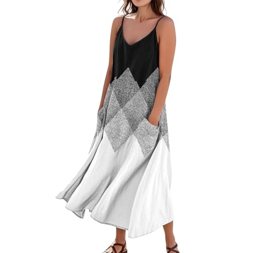 Kleid Damen Sommer Ohne Ärmel Sommerkleider Leicht Und Luftig Mit Taschen Einfarbig Freizeitkleid Damen Leichtes Leinenkleid Schick Dünner Stoff Sommerkleid Für Mollige Frauen Breites von FUPODD