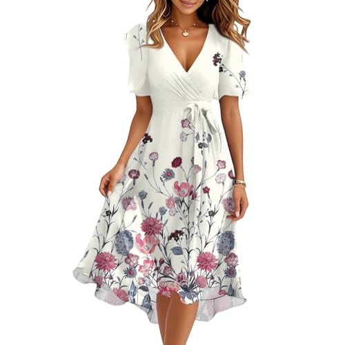 Kleid Damen Sommer Sommerkleid Damen Leicht Luftig Partykleid Strandkleider Musselin Kleid Schwangerschaftskleid Leichte Luftige Sommerkleider A Linie Brautkleid Standesamt Festtagskleider von FUPODD