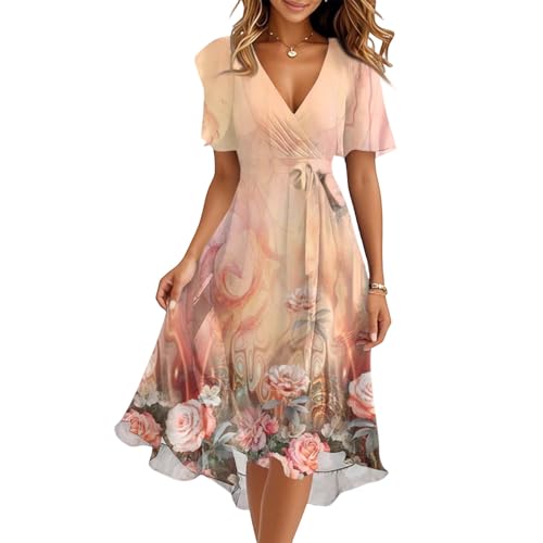Kleid Damen Sommer Sommerkleid Damen Leicht Luftig Partykleid Strandkleider Musselin Kleid Schwangerschaftskleid Leichte Luftige Sommerkleider A Linie Brautkleid Standesamt Festtagskleider von FUPODD