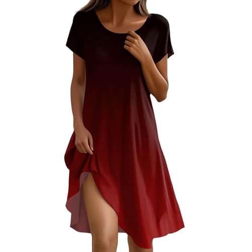 Kleid Damen Sommer Vintage Strandkleider Leichte Sommerkleider Knielang A Linie T Shirt Kleider Elegant Italienische Shirtkleid Sommerkleidung Multiway Schwangerschaftskleid Partykleid von FUPODD